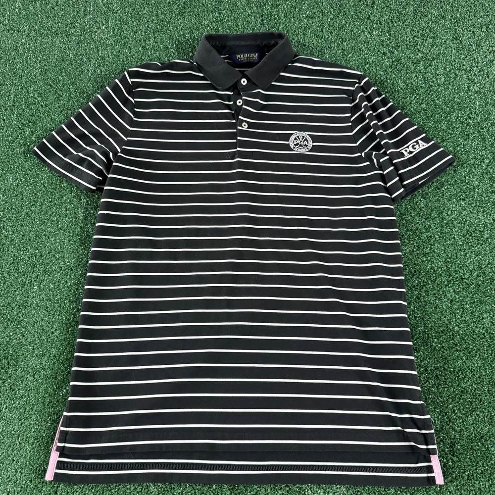 Polo Golf Ralph Lauren PGA Men's Short Sleeve Polo Shirt Medium Black Striped